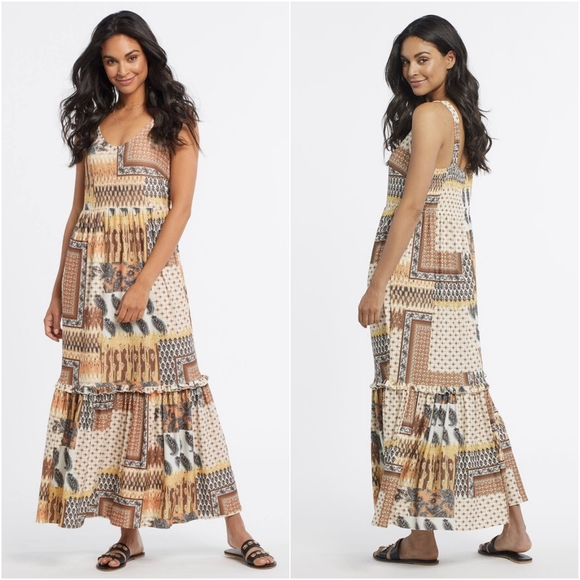 Tribal Dresses & Skirts - NEW! TRIBAL JEANS Border Sleeveless Tiered Patchwork Print Maxi Dress XS